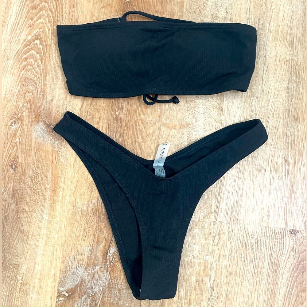 ZAFUL Women's 2 piece bikini set black ribbed NWOT size small